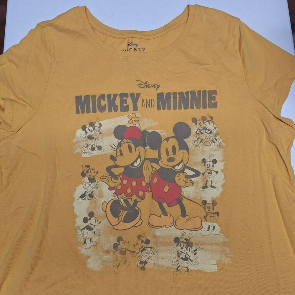 Disney Mickey Minnie Mouse Yellow Womens XXL Tee Shirt Short Sleeve‎